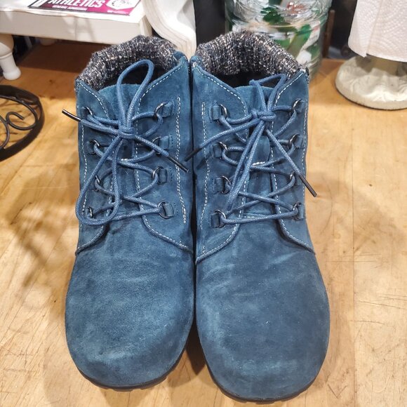 PROPET Delaney Side Zip Waterproof Blue Suede Ankle Boots - Picture 3 of 5